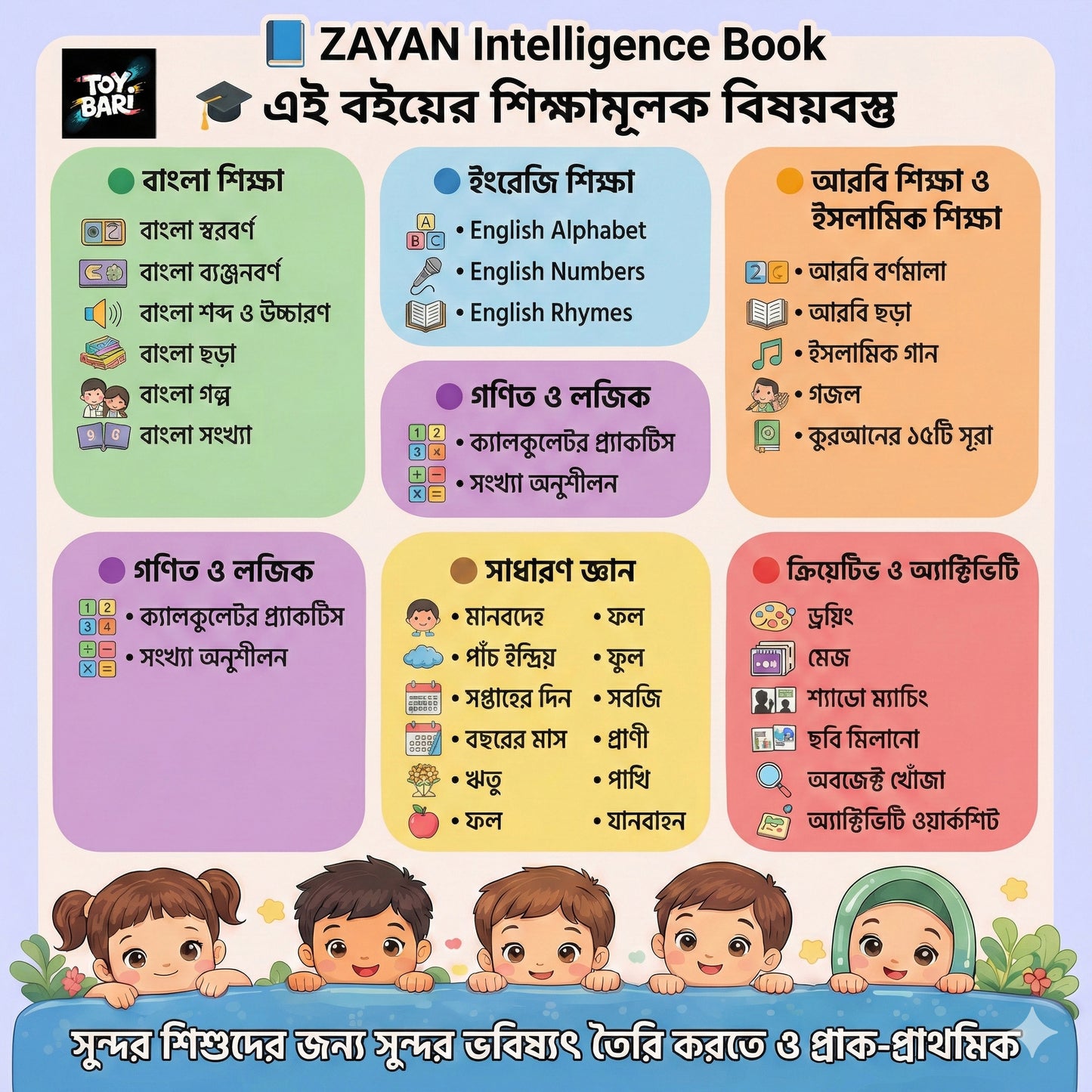 ZAYAN Intelligence Talking Book ৪০ পৃষ্ঠা মেগা সংস্করণ – বাংলা/ইংরেজি/আরবি বর্ণমালা ও শব্দভান্ডার সহ শিশুদের জন্য ইন্টারেক্টিভ শিক্ষণীয় বই