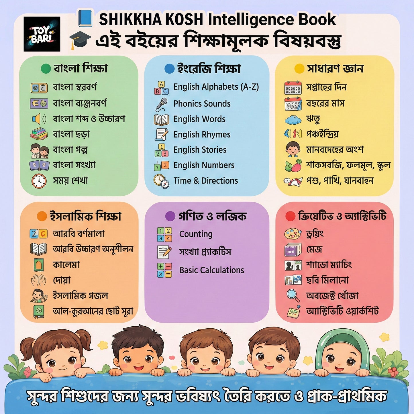Shikkha Kosh Intelligence Talking Book ৪০-পৃষ্ঠা ৫২+ শিক্ষামূলক বিষয়বস্তু – বাংলা/ইংরেজি/আরবি বর্ণমালা ও শব্দভান্ডার সহ শিশুদের জন্য ইন্টারেক্টিভ শিক্ষণীয় বই