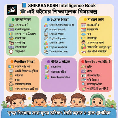 Shikkha Kosh Intelligence Talking Book ৪০-পৃষ্ঠা ৫২+ শিক্ষামূলক বিষয়বস্তু – বাংলা/ইংরেজি/আরবি বর্ণমালা ও শব্দভান্ডার সহ শিশুদের জন্য ইন্টারেক্টিভ শিক্ষণীয় বই
